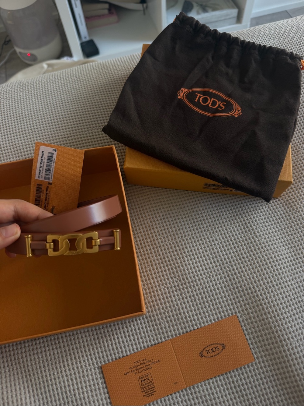 Tod's Brown Leather Belt with Gold Chain-Link Buckle